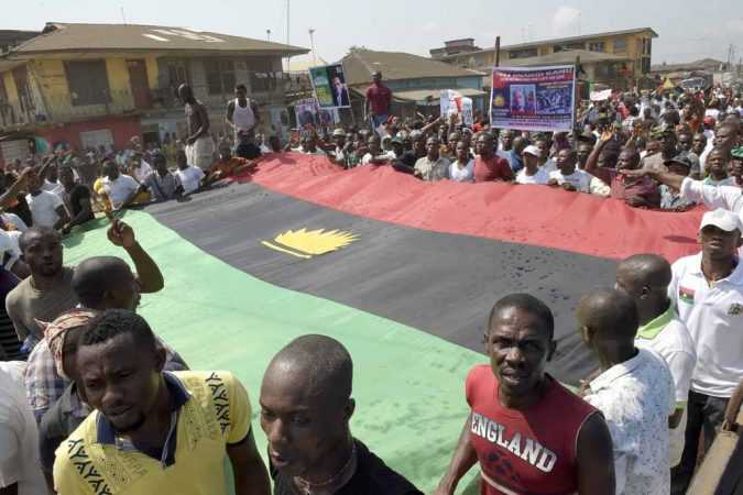 Large Biafra crowd with flag