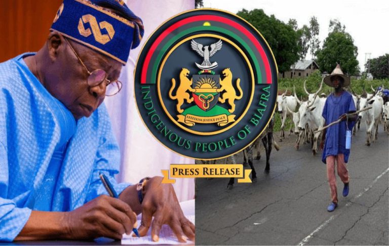 President Tinubu’s Call On Governors To Give Land For Fulani Ranching Is Careless And Thoughtless – IPOB